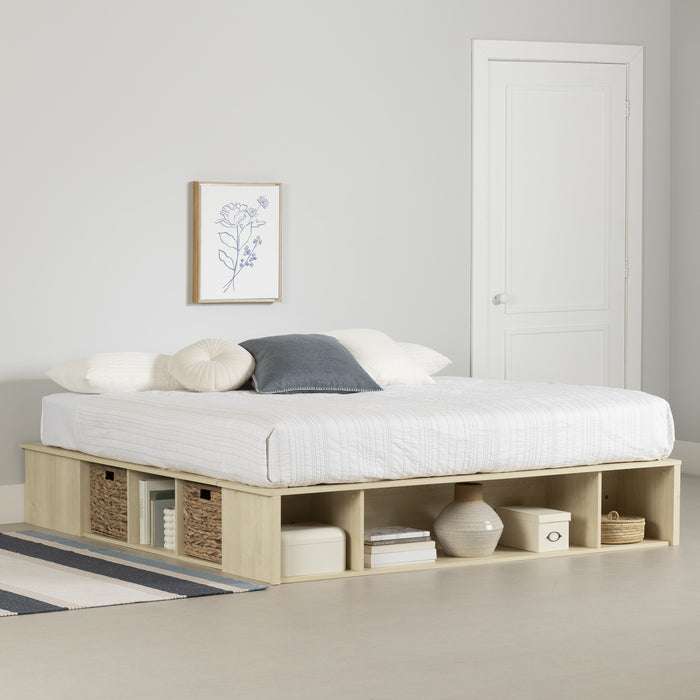 Avilla Storage Platform Bed With Wicker Baskets - Bleached Oak 