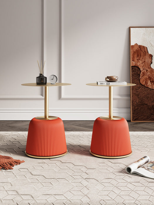 Anderson Modern Metal Top Upholstered End Table in Orange - Set of 2