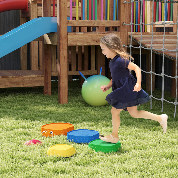 Qaba Ladybug Balance Stepping Stones for Kids, 5pcs Non-Slip Balance River Stones for Promoting Coordination and Strength, Outdoor & Indoor Obstacle Course