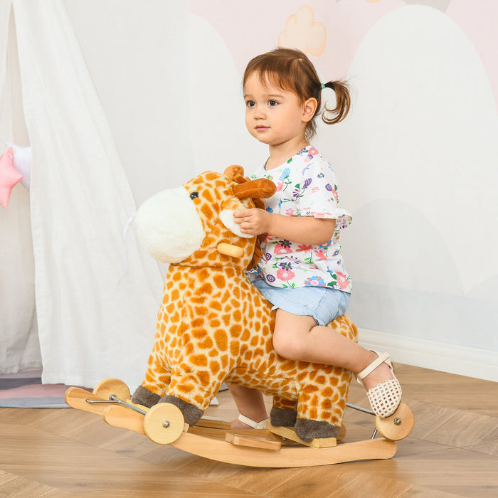 Qaba 2-in-1 Rocking Horse Kids Plush Ride-on Gliding Giraffe-shaped Plush Toy Rocker With Realistic Sounds For Child 36-72 Months Yellow
