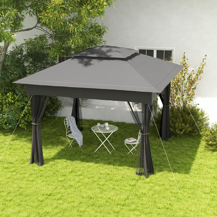 11'x11' Pop Up Canopy 2-tier Soft Top Gazebo W/ Mesh Netting, Dark Grey