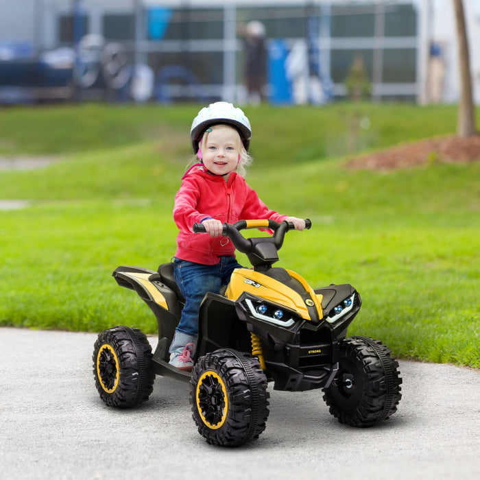 Aosom 12v Kids Powered Ride-On Atv, Four Wheeler Kids Quad With Music, Mp3, Headlights, High & Low Speed, Battery Powered Electric Atv For Boys & Girls Gift, Yellow