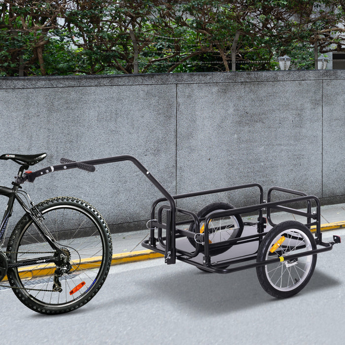 Aosom Folding Bicycle Cargo Trailer Utility Bike Cart Garden Luggage Travel Carrier Patio Tool With Hitch Heavy Duty Black