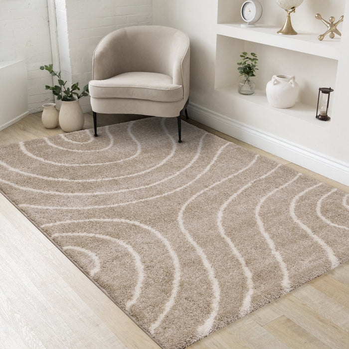 Fairmont Taupe Cream Curved Lines Rug, 6'7\" x 9'6\" Indoor Area Rug