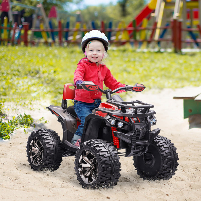 Aosom 12v Kids Powered Ride-On Four Wheeler Atv Car With Mp3 Real Working Headlights, Battery Powered Motorcycle For Boys And Girls Red