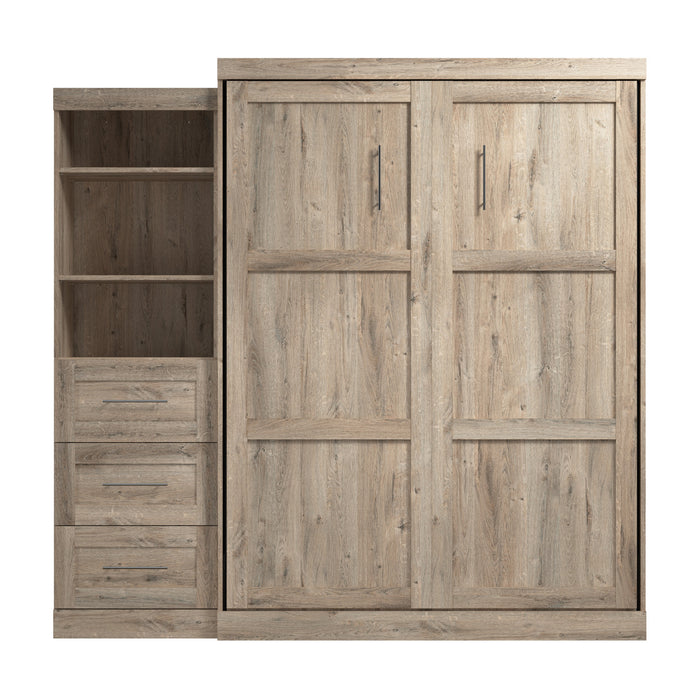 Bestar Pur Queen Murphy Shelving Unit with Drawers 90-Inch Wall Bed - Rustic Brown
