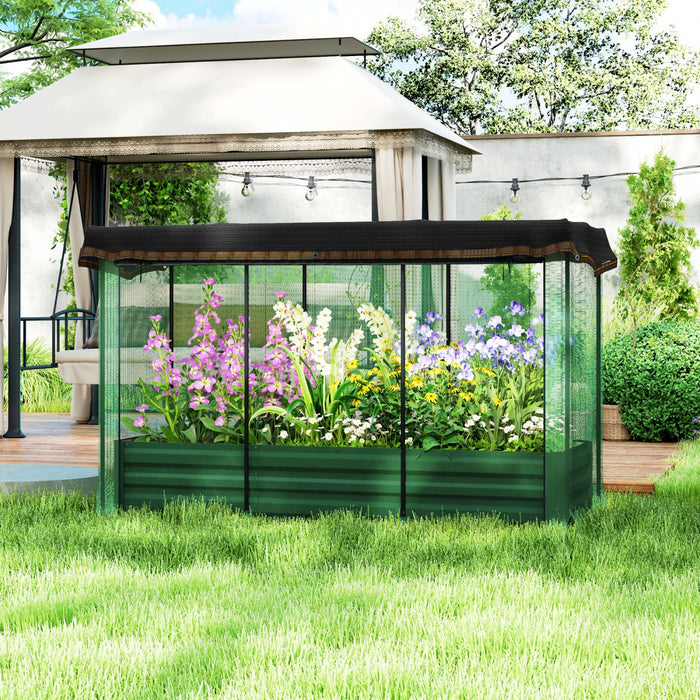 Outsunny Galvanized Raised Garden Bed With Crop Cage And Shade Cloth Green