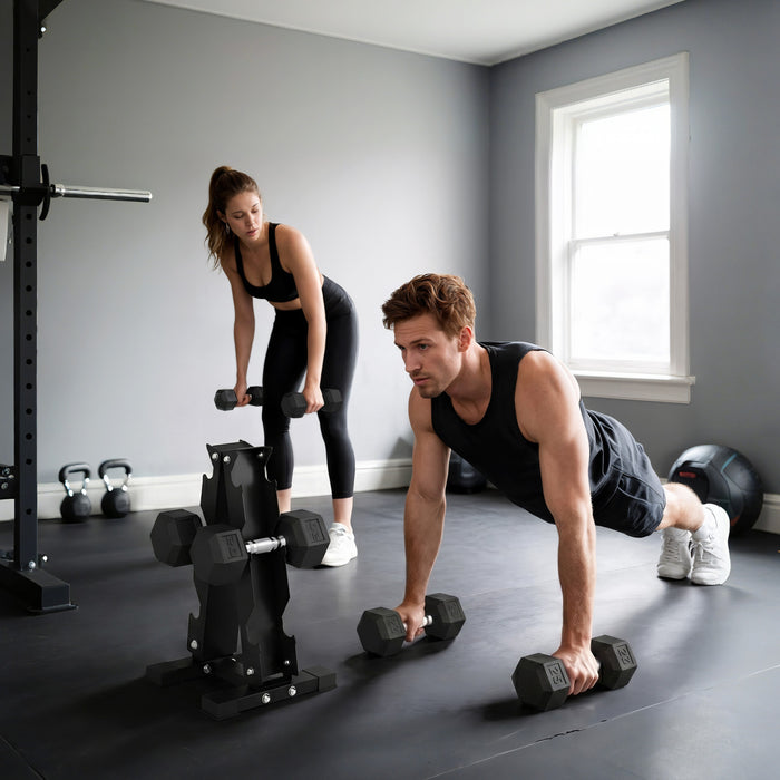Soozier 120lbs Hex Dumbbell Weight Set with Vertical Rack for Home Gym