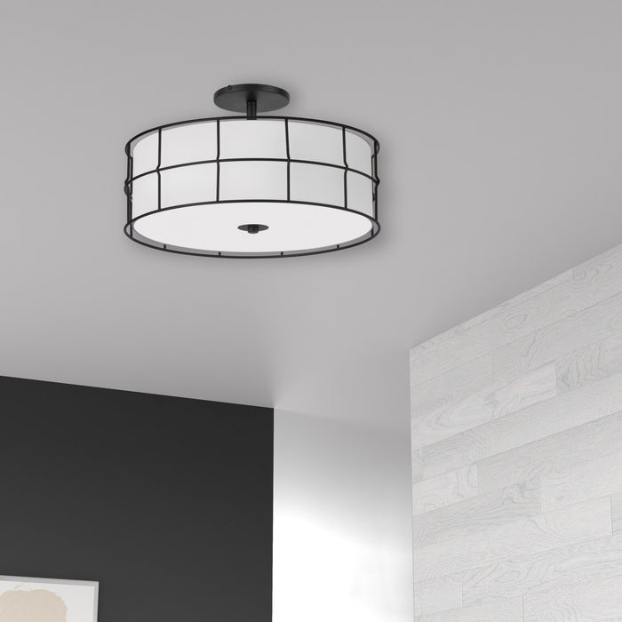 Dainolite Alcala 3 Light Semi-flush Mount Matte Black Finish White Shade Lamp