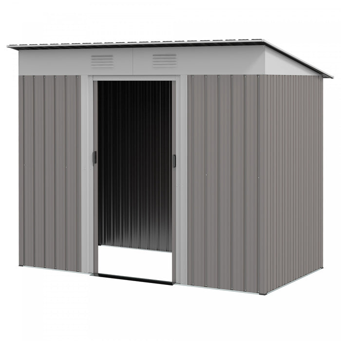 Outsunny 7' X 4' Metal Outdoor Storage Shed W/ Sliding Doors Light Grey
