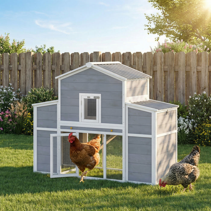 PawHut Large Chicken Coop, 66.5\" Wooden Chicken House with Run, 2 Nesting Boxes, Sliding Tray & Ramp, Waterproof Roof, Hen House Poultry Cage for Outdoor Backyard Farm