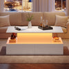 Ethan Lift-Top Coffee Table with LED Lighting and Storage Drawers,White | Ethan table basse relevable – table avec eclairage LED et tiroirs de rangement, blanc