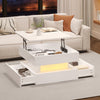 Lumina 25.5 Inch Square Lift-Top Coffee Table with LED Lights and Dual Drawers, White | Lumina Table Basse Carree Relevable 25.5 po avec Lumieres LED et Double Tiroirs, Blanc