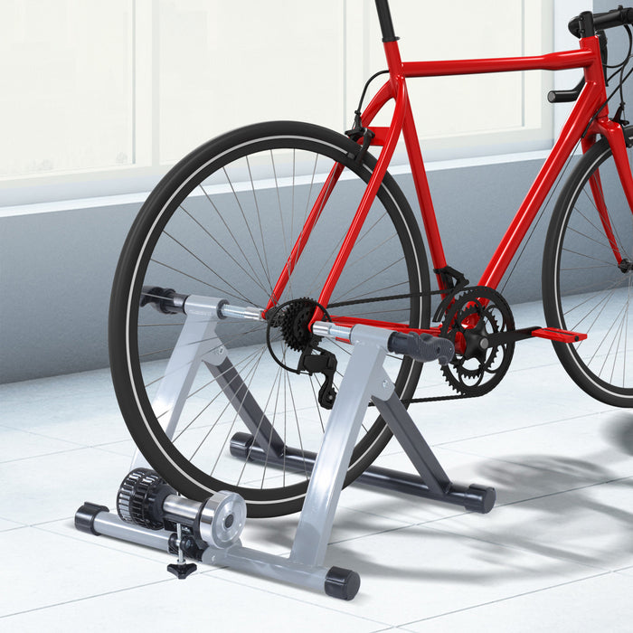 Soozier Foldable Indoor Bike Trainer, Stationary Bicycle Stand For Riding Exercise, 26-28\" & 700c Wheels, Silver