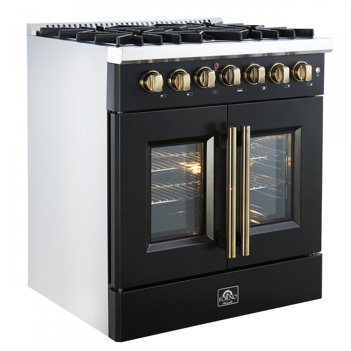Forno Galiano 30\" French Door Dual Fuel Range, Black, 4.32 cu. ft. - FFSGS6356-30BLK