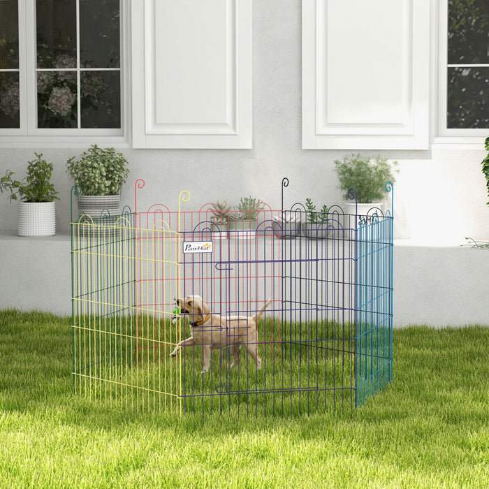 Pawhut 23.6\"h Metal Pet Playpen Portable Hexagon Dog Exercise Fence Flexible Shape Puppy Crate Kennel W/ Door For Outdoor
