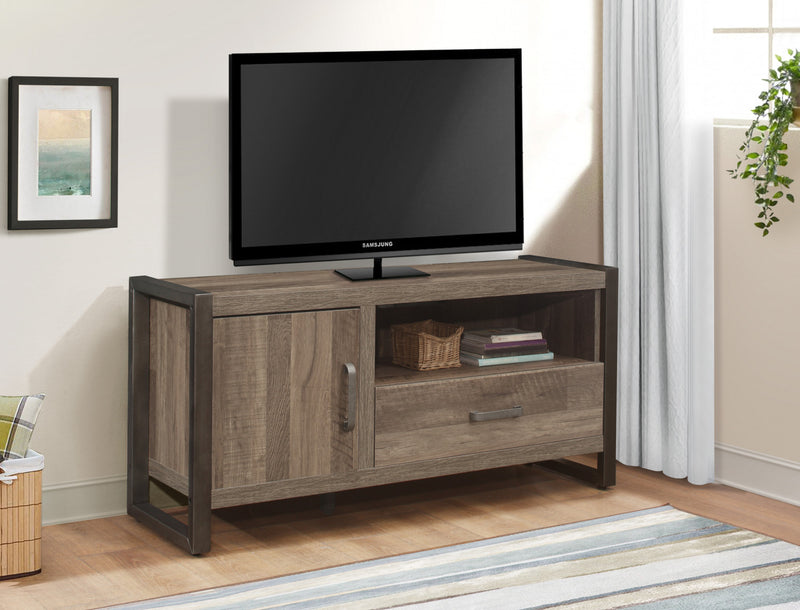 Bassett 51-in TV Stand With Storage, Faux Wood & Gunmetal 