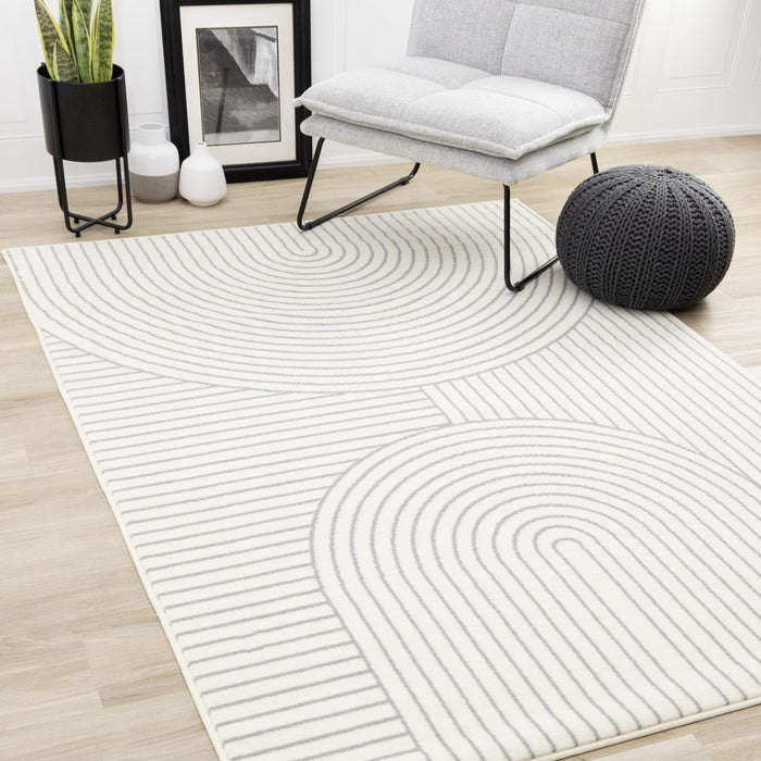 Forte White Grey Curved Arches Indoor Area Rug - 2'7\" x 4'11\"