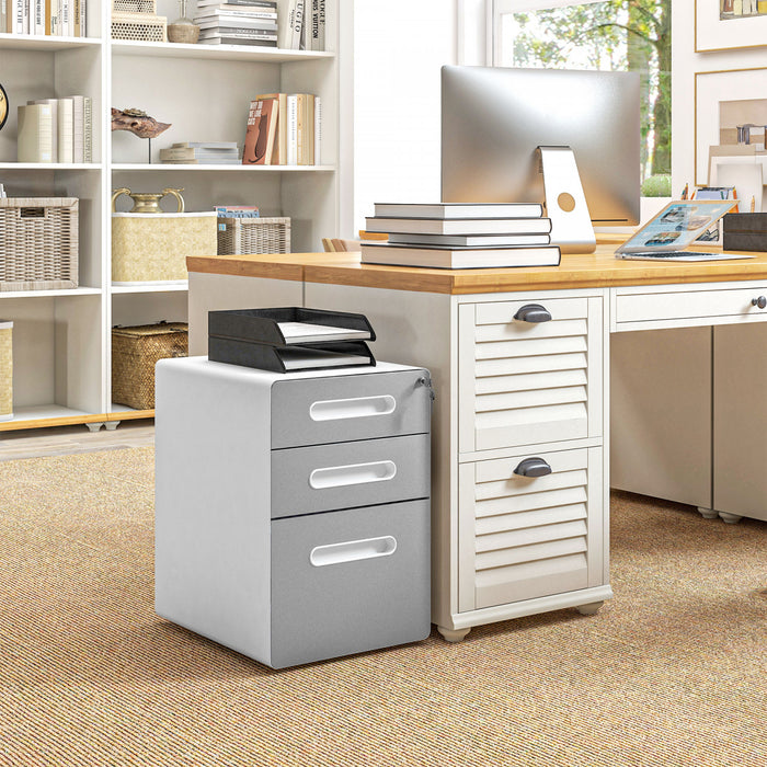 Vinsetto 3 Drawers File Cabinet On Wheels Lockable For Home Office