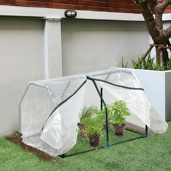 Outsunny 39\" X 28\" X 24\" Portable Mini Greenhouse Pe Grow House With Zipper Door Gardening Plant Cover Steel Frame