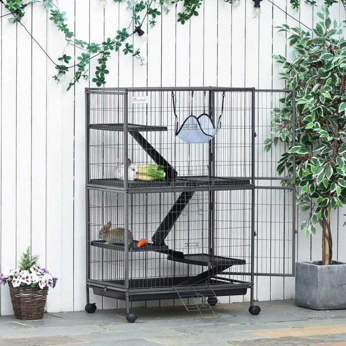 Pawhut Deluxe Small Animal Cage Rolling Pet Product Play House Home With Platform, Ramps, Slide Out Tray, 5-tier With Hammock And Universal Wheels For Pet Mink Chinchilla