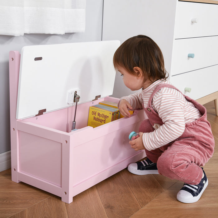 Qaba 2-in-1 Wooden Kids Toy Box Storage Bench Seat Chest Cabinet Chunk Cube With Safety Pneumatic Rod Pink