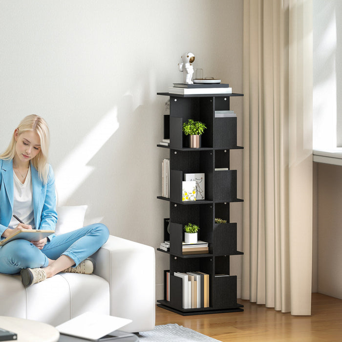 HOMCOM 4 Tier Rotating Bookshelf 360° Revolving Bookcase with Cubbies Black