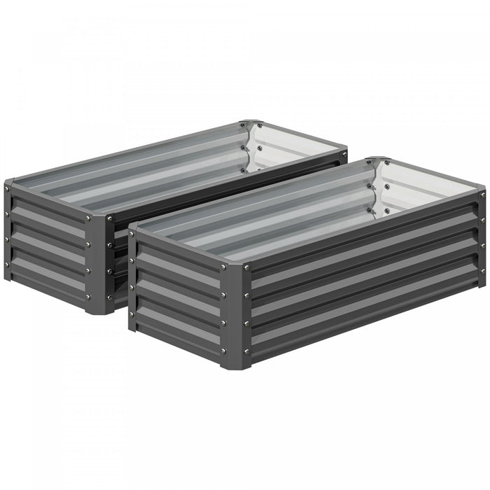 Outsunny Raised Garden Beds Set of 2, Galvanized Planter Box, Light Grey