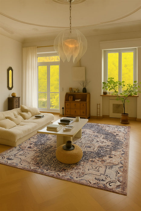 Esmira Traditional Blue Washable Rug 5'0\" x 7'6\" Indoor Area Rug