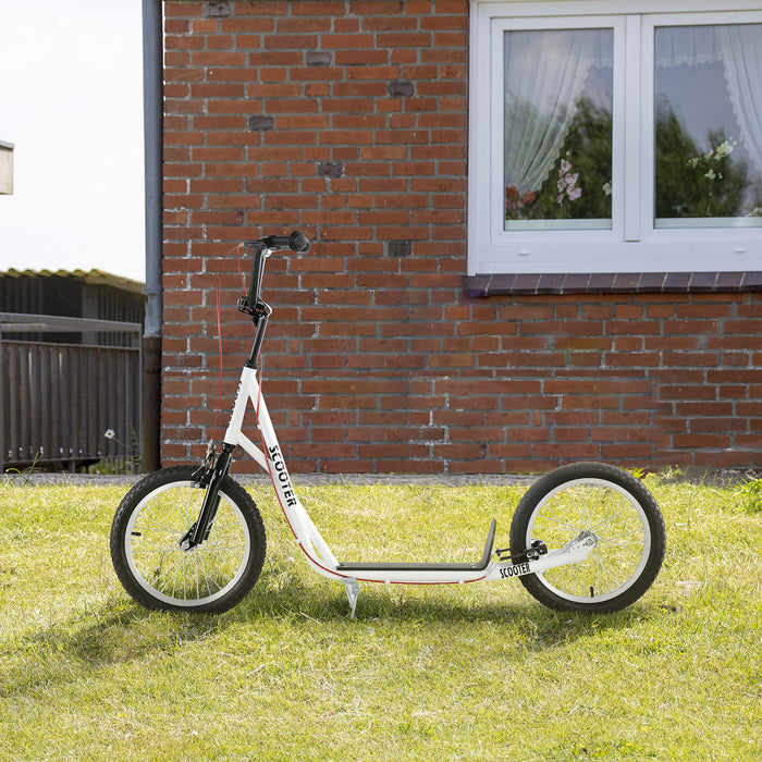 Aosom Youth Scooter Street Kick Scooter For Teens Kids Ride On Toy W/ 16'' Inflatable Wheel Dual Brakes For 5+ Year Old White