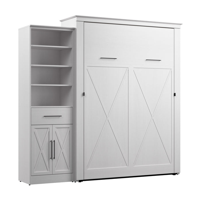 Bestar Key West Queen Murphy Bed & Closet Organizer with Drawer & Doors (94 W) - Pure White Oak