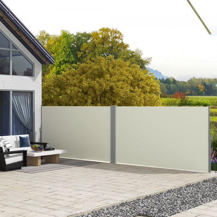 Outsunny Double Retractable Side Awning 236\" X 63\" Patio Screen Cream White
