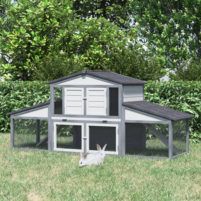 Pawhut 88.5\" X 27.5\" X 39.25\" Deluxe Wooden Rabbit Hutch Backyard Bunny Cage Small Animal Living House With Outdoor Run, Grey
