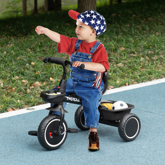 Qaba Large Kids Tricycle For Toddler 2-5 Year Old Girls And Boys, Toddler Trike Bike With Adjustable Seat, Safety Belt, Two Storage Baskets, Black
