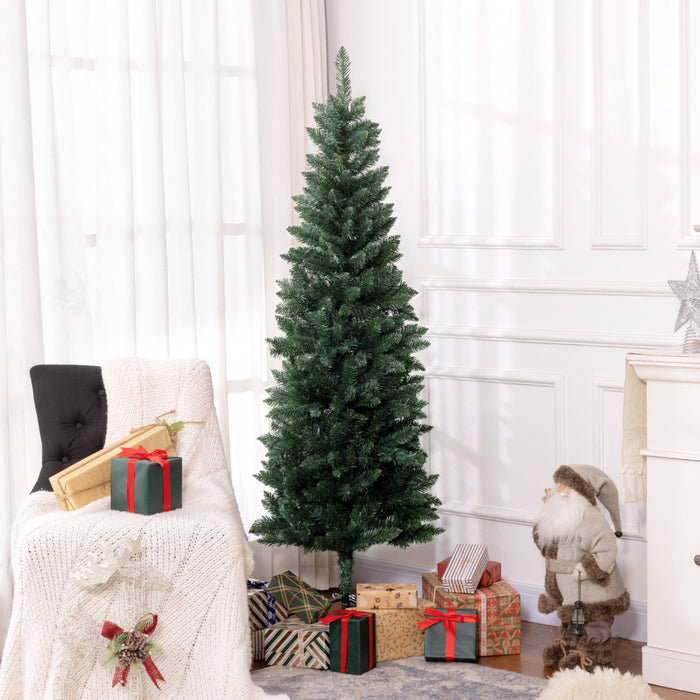 Homcom 6ft Tall Pencil Artificial Christmas Tree With Steel Base, Green