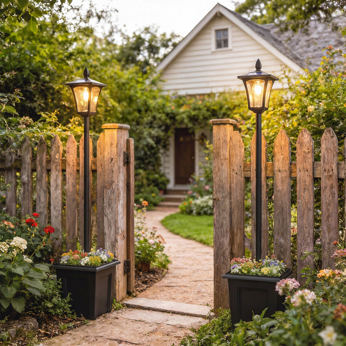Outsunny 63\" Solar Lamp Post Lights 2 Pack, Solar Light Posts, Black