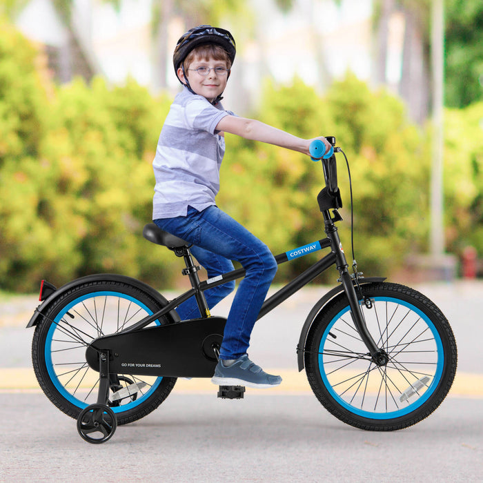 Costway 18\" Kids Bike With Adjustable Saddle Handlebar Removable Training Wheels Handbrake Black