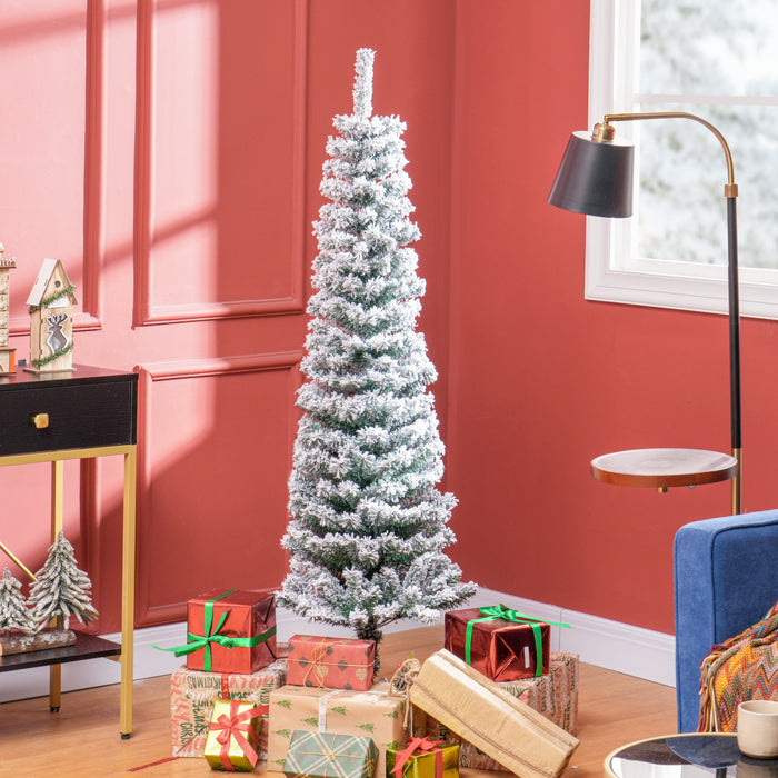 Homcom Snow Flocked Pencil Christmas Tree Slim Artificial Christmas Tree