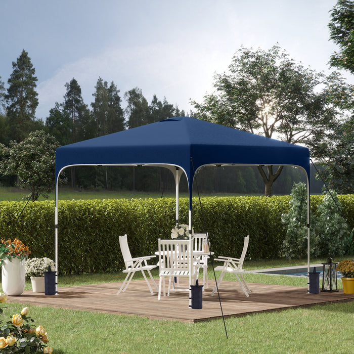 Outsunny 10' X 10' Pop Up Canopy Tent, Instant Sun Shelter, Tents For Parties, Height Adjustable, With Wheeled Carry Bag And 4 Sand Bags, For Outdoor, Garden, Patio, Navy Blue