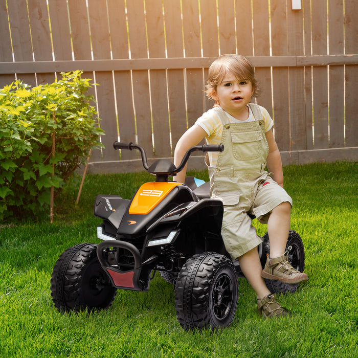 Aosom Mclaren Mcl 35 Liveries Licensed 12v Kids Atv Quad, 4 Wheeler Battery Powered Ride-On Electric Vehicle With Slow Start, Music Mp3, Headlights, Suspension Wheel, Boys And Girls, Black