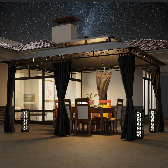 Outsunny 10' X 13' Outdoor Gazebo With Curtains & Solar-powered Led Lights