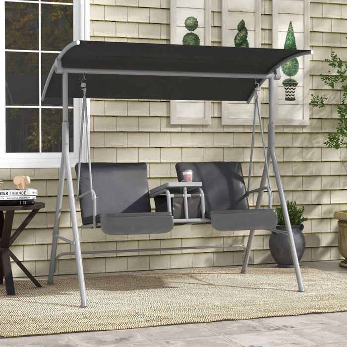 Outsunny 2-seat Patio Swing Chair With Adjustable Canopy, Centre Table