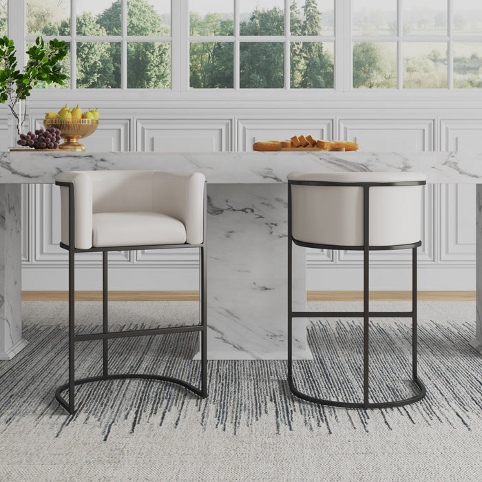 Cosmopolitan Mid-Century Modern Metal Upholstered Counter Stool in Cream - Set of 3 Bar Stool