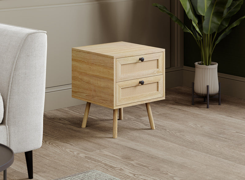 End Table With 2 Drawers - Natural Brown Wood Look
