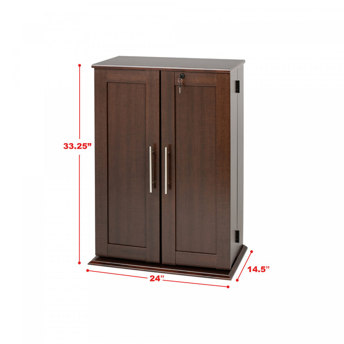 Locking Media Storage Cabinet with Shaker Doors - Espresso