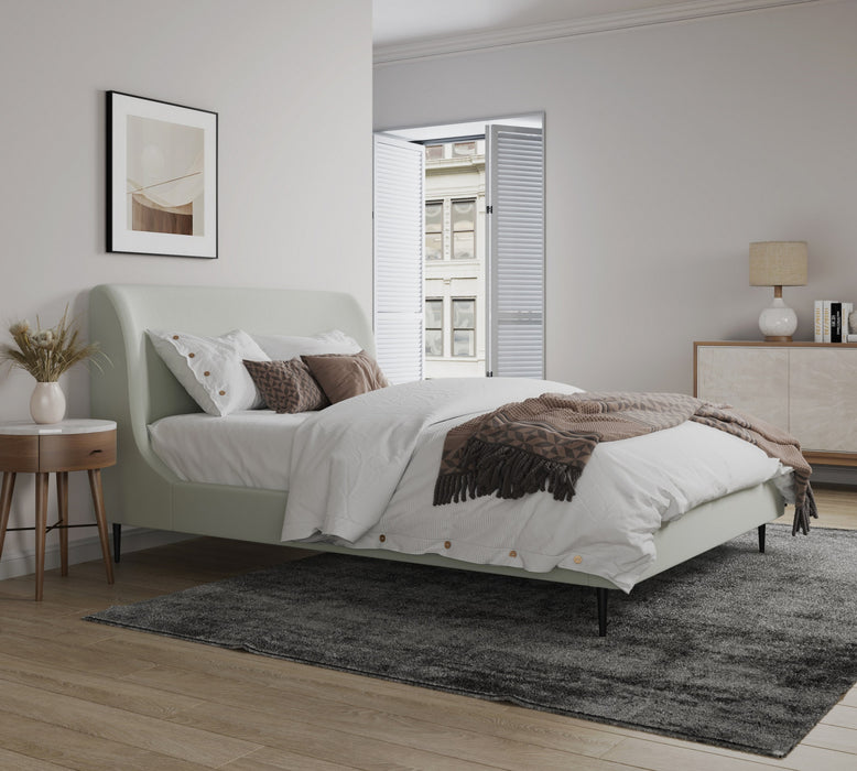 Heather Mid-Century Modern Velvet Upholstered Queen Bed in Cream and Black