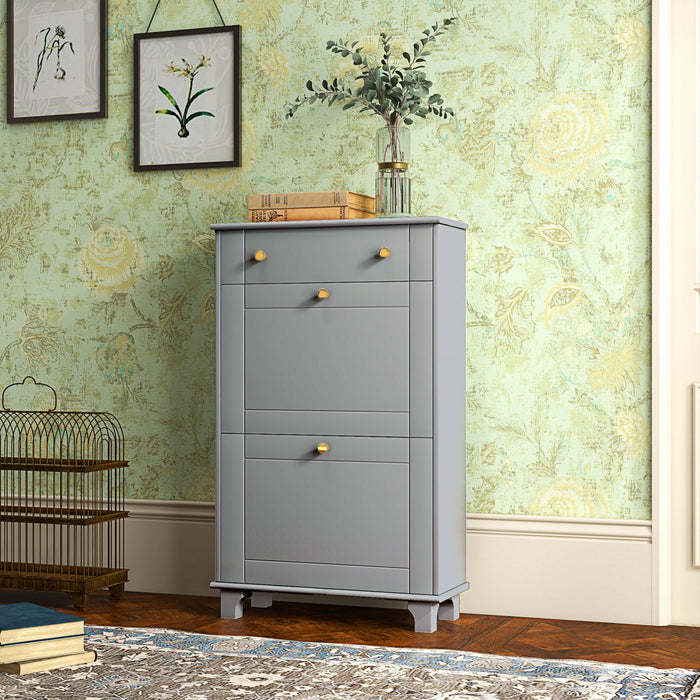 HOMCOM Narrow Shoe Cabinet w/ 2 Flip Drawers, Shoe Storage Cabinet, Grey