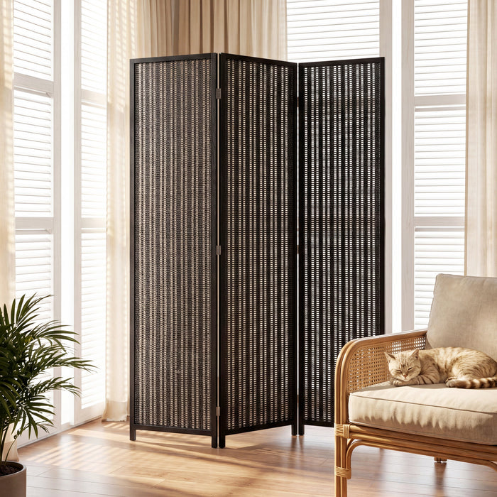 HOMCOM 3 Panel Room Divider with Handwoven Bamboo, Folding Privacy Screen