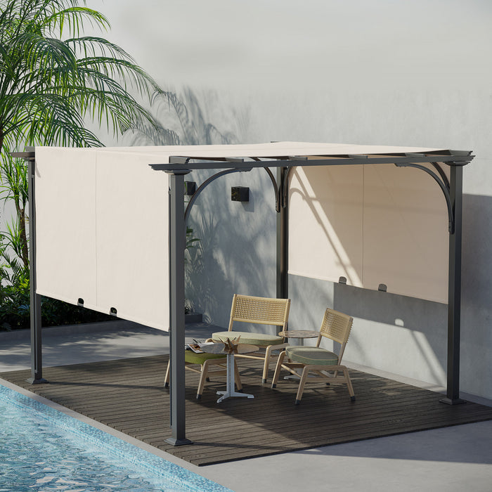 Outsunny 10' X 10' Outdoor Pergola Patio Gazebo Retractable Canopy, Beige
