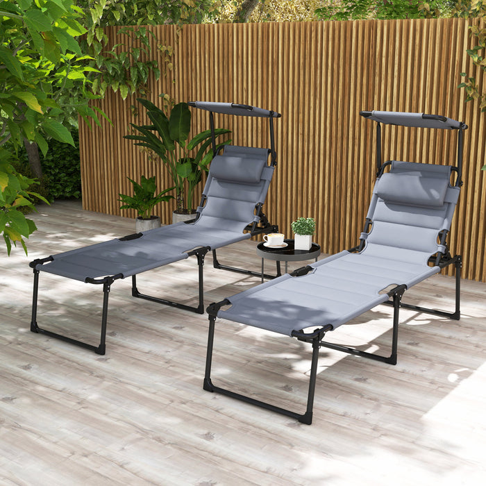 Outsunny 2-piece Folding Chaise Lounge, Reclining Tanning Chairs, Grey